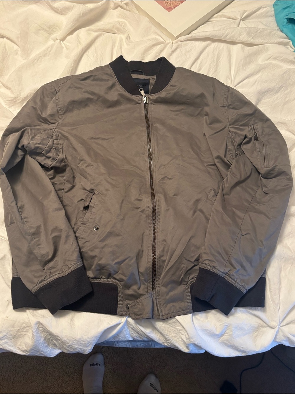 Banana Republic Taupe Bomber Jacket with Black Trim